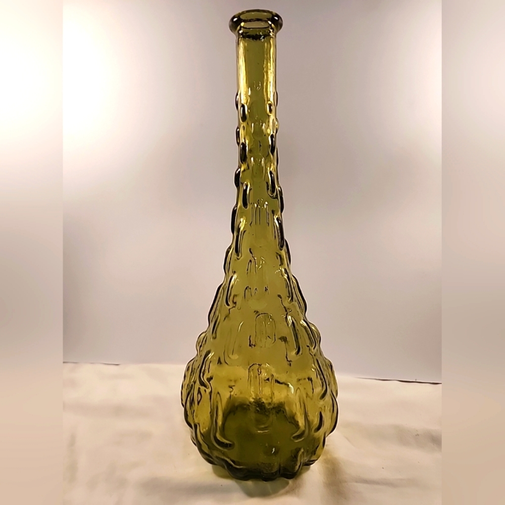 Vtg Empoli Glass Olive Green Genie Bottle Block Brick MCM 15” Italy NO STOPPER